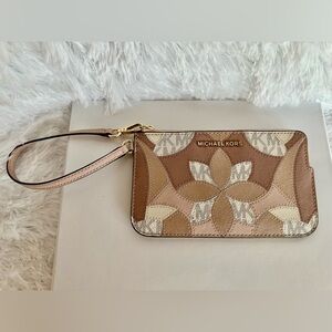 Michael Kors Tan and Cream Floral Wristlet